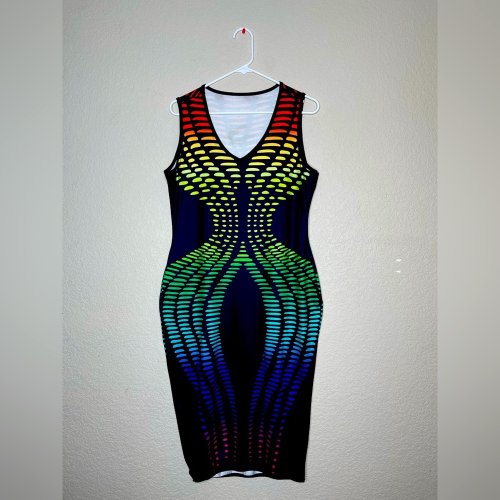 Black and Neon Midi Summer BodyCon dress